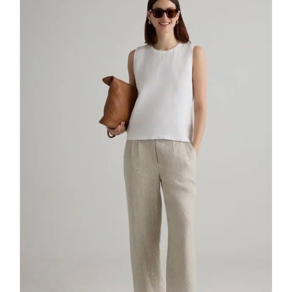 Quince 100% European linen Tank Top M White Square Neck minimalist capsule chic